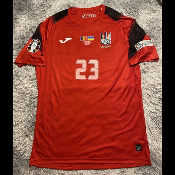 UKRAINE NATIONAL MATCH WORN JERSEY LUNIN #23 Real Madrid Euro 2024 VS Romania - Picture 1 of 9